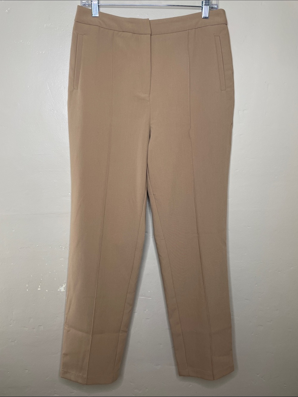 LULUS Tan Flat Front Corporate Career Classic Timeless Tailored Trouser Pants Lg
